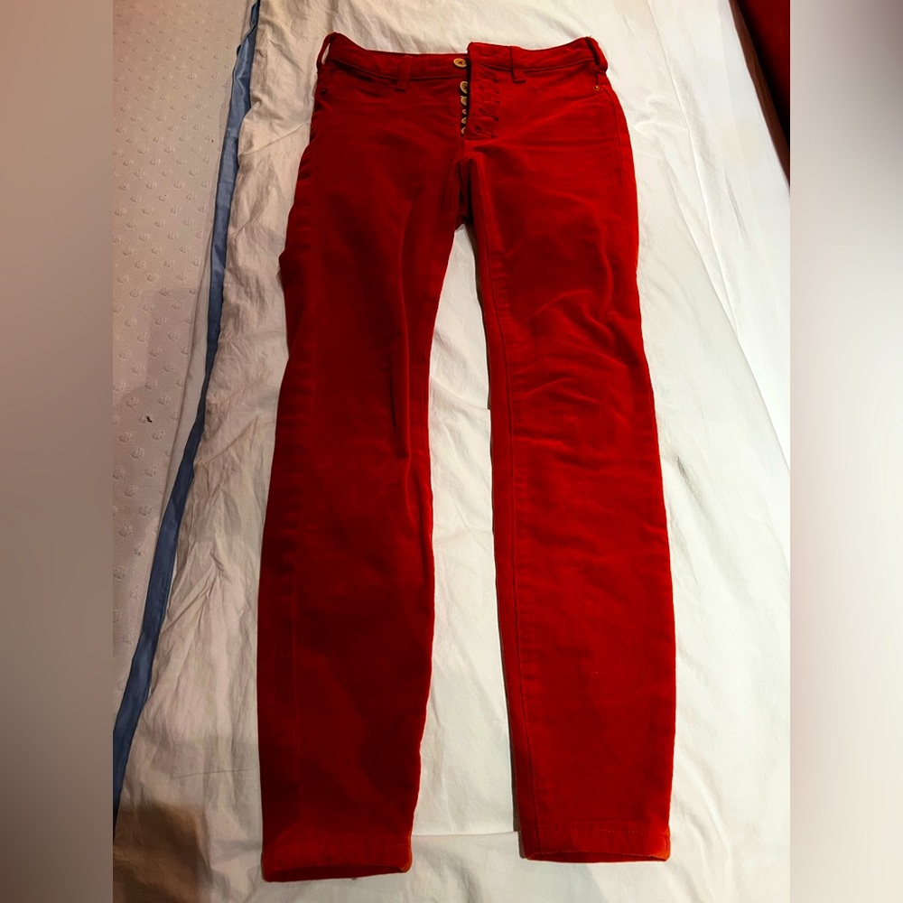 Corduroy Button Front Skinny Jeans In Rust Color. - image 1